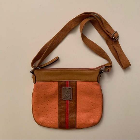 US Polo Assn Orange vegan leather crossbody bag
